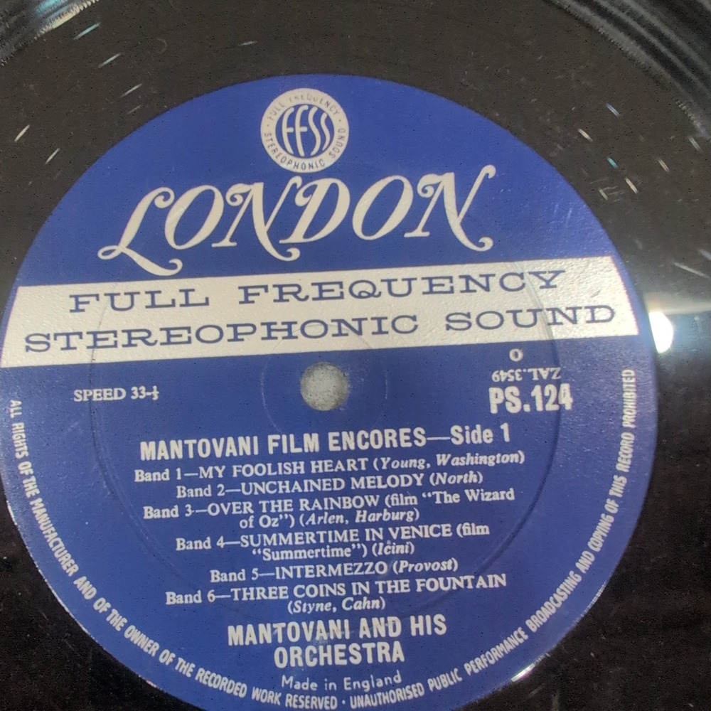 Mantovani Film Encores Volume 1 Vinyl LP London Records PS 124 Stereophonic - Picture 4 of 6